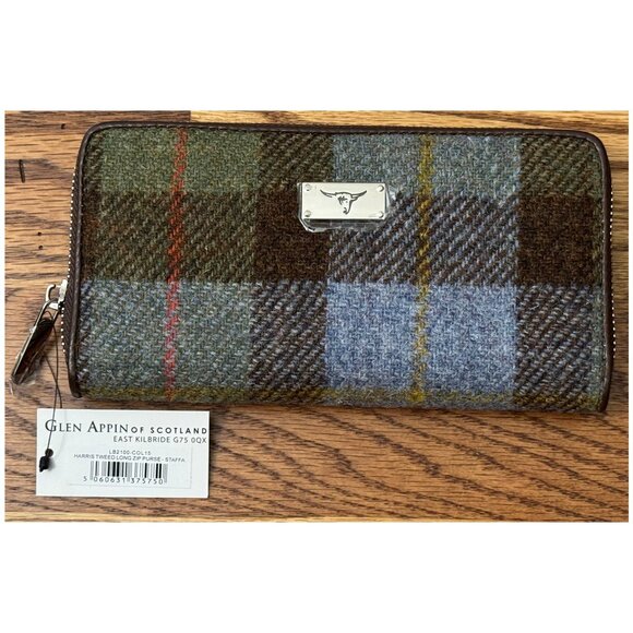 Glen Appin of Scotland Ladies Harris Tweed Long Wallet MacLeod Tartan NEW - Picture 1 of 7